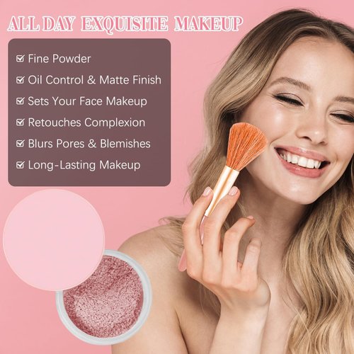 AlluraBeauty Blurring Powder,Blurring Setting Powder,Beauty Blurring Powder, Pink Setting Powder Makeup Waterproof,Pink Powder Loose Setting for All Skin Tones (Pink, A)