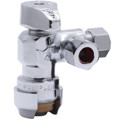 SharkBite 1/2 x 3/8 Inch Compression Dual Outlet Angle Stop Valve, Quarter Turn, Push to Connect Brass Plumbing Fitting, PEX Pipe, PE-RT, CPVC, Copper Pipe, 25558LF