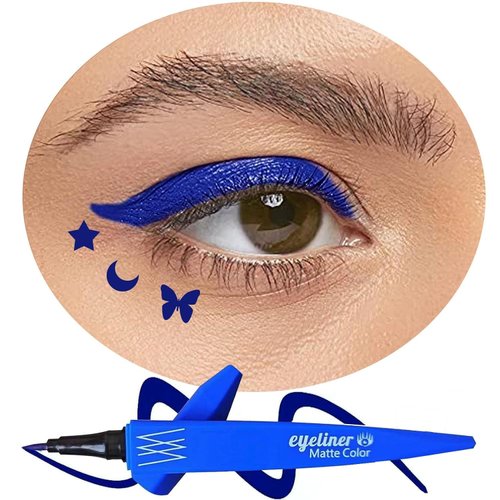 Metfdlaig Blue Liquid Eye Liner Pen with Ultra Fine Felt Tip, 24 Hours Waterproof & Smudge-proof Eyeliner Pen, Quick Drying Formula Long Lasting High-Pigmented Eye Makeup Gift Kit(Blue)