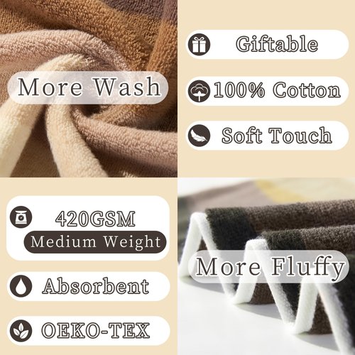 Brown Hand Towels - 100% Cotton | 420GSM | Soft | Absorbent | Long-Lasting, Bathroom Hand Towels Set of 4, 14"x30", Decorative Hand Towels for Bathroom, Hand Towels Gift Set, Beige and Brown