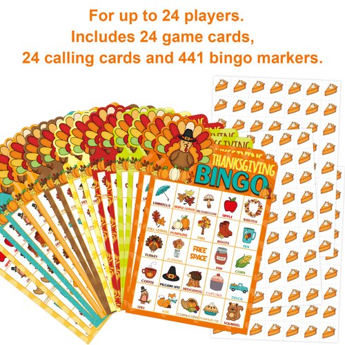 Thanksgiving Bingo Game 24 Players for Kids Die Cut Turkey Party Game Activities Holiday Party Favors