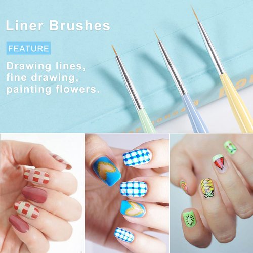 TEOYALL Nail Art Brushes, Nail Design Painting Brushes Builder Gel Brush Nail Dotting Tools Nail Fine Liner Brushes