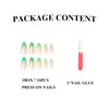 MERVF Green Almond Press on Nails Medium French Tip Fake Nails Neon Stiletto Glue on Nails Spring Acrylic Nails St. Patrick's Day False Nails Glossy 24Pcs