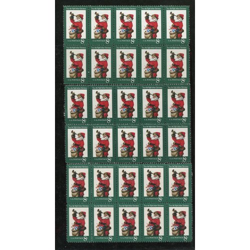 VINTAGE CHRISTMAS ~ SANTA CLAUS WITH BAG AND HORN ~ 30 STAMPS TOTAL (3 Blks of 10 x 8¢ US Postage Stamps) Scott #1472