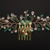Teyglen Gold Rhinestone Wedding Hair Comb Bridal Green Crystal Hair Comb Handmade Crystal Hair Piece Hair Accessories for Women