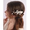 Rumtock White Flower with Silver Leaf Pearl Hair Comb for Women Wedding Bridal Handmade Small Side Headpiece