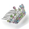 Decorative Hair Comb Miniture Princess Tiara Rhinestone Crystal Flowers Bridal Hair Comb, Rainbow