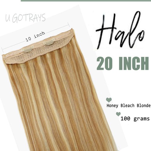UGOTRAYS 20 Inch Wire Hair Extensions Blonde Silky Straight Real Hair Highlighted Light Golden Brown and Light Blonde Wire Hairpiece Extensions Secret Wire Hair Extensions with Clips One Piece 100g