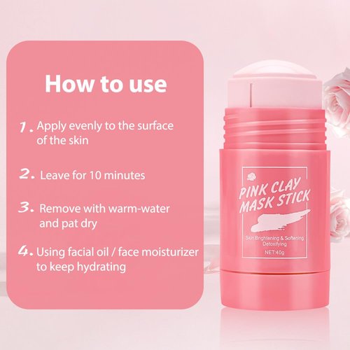 QUNIJOU 2 PCS Rose Clay Stick Mask for Face, Pore Cleansing Mask,Blackhead Remover,Poreless Deep Cleanse Mask Stick for Purifying,Moisturizing,Oil Control Reduce for Women and Men of All Skin Types