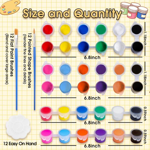 12PCS Mini Paint Set,Kids Paint Bulk Set,Washable Acrylic Paint Strips Set for Kids & Adults,24 Filled Paint Strips in 12 Colors,24 Brushes 12 Mixing Palettes Perfect for Home Classroom Party Favors