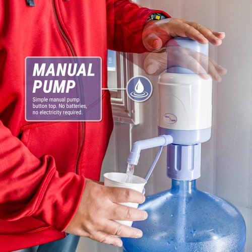 TERA PUMP Manual Water Pump for 5 Gallon Bottles, Fits Most 2-6 Gallon Bottles, Manual Hand Pressure Water Dispenser, 3 Tube Lengths, Sanitary Cap, Cleaning Brush, BPA-Free Food Grade Material