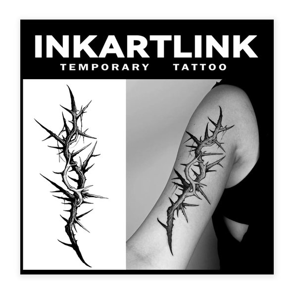 INKARTLINK Tattoo Tech, 2 Sheets Medium Semi Permanent Tattoo, Adult Art Design Temporary Tattoos, Lasts 1-2 Weeks, Waterproof, Realistic Look, No Adhesive, No Reflection (Thorns Design)