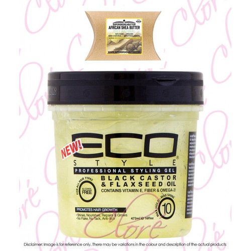 Eco Styler Black Castor & Flaxseed Oil Gel (16oz) with Superior Shea Butter Packet 1oz