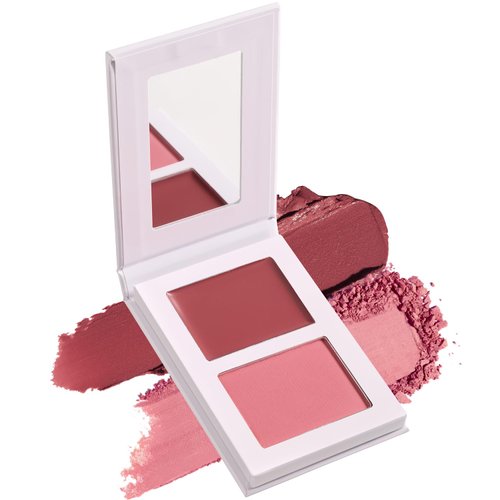 Blushed Duo Blush, Richly Pigmented Two Tone Mineral Matte Pressed Powder Blush for Mature Skin,Moisturizing Putty Blush for Older Women-Natural Healthy Glow,Lightweight Blushing & Talc Free (SHY 03#)