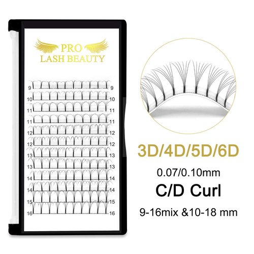 Premade Volume Eyelash Extensions 4D-D-0.07-09 Long Stem Premade Fans Eyelash Extensions .07 .10 Premade Volume Fans Volume Lash Extensions C D Curl(4D-D-0.07,9 mm)