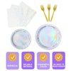 96 Pcs Iridescent Party Decorations Supplies Disposable Paper Dinner Plates and Napkins Forks Tableware Set for Mermaid Birthday Wedding Cocktail Party Serve 24