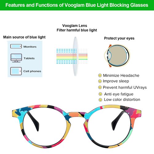 VOOGLAM Stylish Round Blue Light Blocking Glasses for Women Anti Eyestrain UV Eyewear Colorful Minnie VFT0271-01