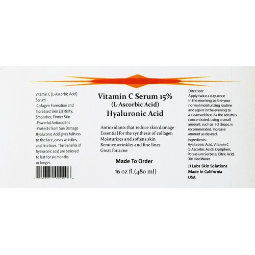 Vitamin C Skin Serum 15% (L-ascorbic Acid) with Pure Hyaluronic Acid Anti Aging Serum 16oz