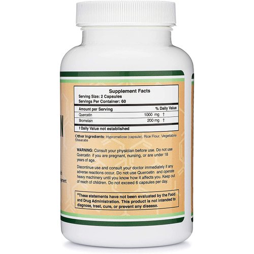 Double Wood Supplements Quercetin with Bromelain - 120 Count (1,200mg Servings) Immune Health Capsules - Supports Healthy Immune Functions in Men and Women (Vegan Safe, Manufactured in USA)