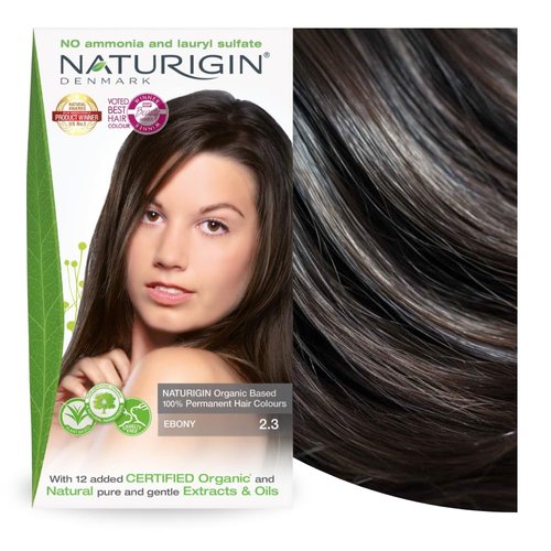 Naturigin Permanent Hair Dye, 2.3 Ebony Black, Ammonia and Paraben Free, up to 100% Gray Hair Coverage, Long Lasting, Vegan, Cruelty Free