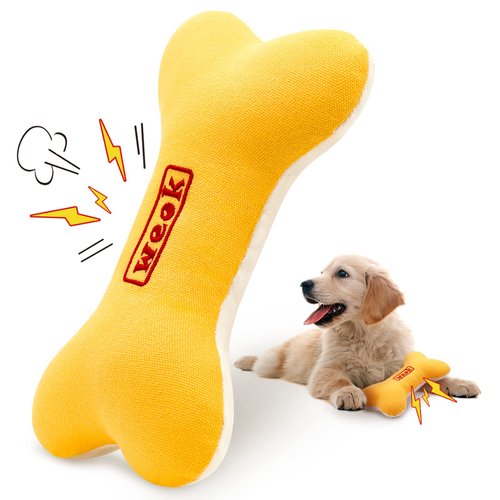 WEOK Bone Dog Squeaky Toys, Fun Interactive Squeaky, Chew Toys Plush for Small Dogs, Puppy Teething Toys, Dog Toy Non-Toxic Materials, Machine Wash, Durable Fabric