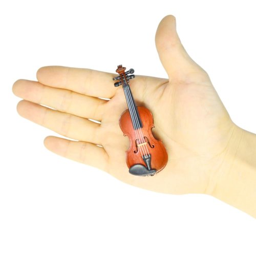 Wooden Miniature Violin with Stand, Bow and Case, Mini Musical Instrument, Dollhouse Model Miniature Home Decoration (3.15")