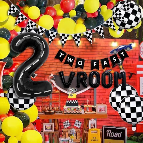 DEAPEICK 134pcs Race Car Balloon Birthday Party Supplies Decorations for Boys - Racing car Theme Party Supplies Happy Birthday Racecar Number Balloons Garland Kit Birthday Party (Arch, 2(TWO FAST))