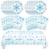 Snowflake Birthday Party Decorations Christmas Snowflake Party Plates Napkins Tablecloth Set Blue and White Snowflake Winter Birthday Party Supplies Decorations Snowflake Baby Girls Birthday Tableware