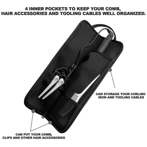 Beautyflier Universal Curling Iron Travel Case, Heat-Resistant, Canvas, Blue Flower