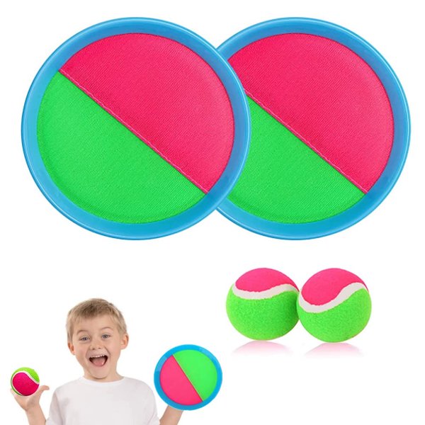Ball Catch Set Games Toss Paddle,Kids Outdoor Toys, Toss and Catch Game Set, Beach Toys Back Yard Backyard with 2 Paddles 2Balls Yard Games Suitable for Kids Birthday Gift Ideal (Blue)