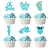 Ephlyn 24Pcs Boy Blue Cake Toppers, It's a Boy Cupcake Toppers with Swan Onesie Footprint, Baby Shower Theme Party Supplies, Decorations for Kids Boys Birthday Party Cake