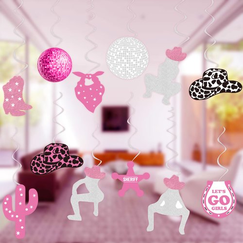 Disco Cowgirl Party Decorations Western Cowgirl Party Decoration Girls Party Decor Supplies Hanging Swirls Party Streamers 24pcs Bachelorette Party Decorations, Assembled and Ready to Use