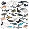 RCOMG 32pcs Mini Ocean Animal Figures, Realistic Sea Creatures Toys Set with Sharks Whales Arctic Animals Figurines for Kids Gift