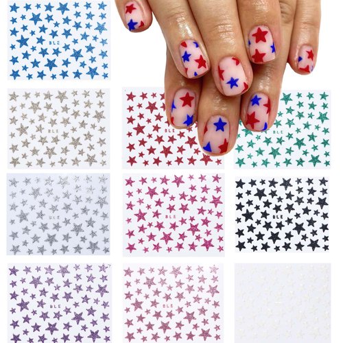 18 Sheet Star Nail Stickers Star Nail Art Decals 3D Self Adhesive Heart Nail Stickers Pegatinas Uñas Glitter Nail Art Supplies Colorful Nail Accessories Decorations for Women Girls