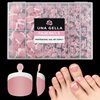 UNA GELLA Toe Nail Press Ons Peach Pink Toe Nail Tips Gel x Nail Tips French Tip Press On Nails -216pcs 12sizes Soft Gel Press On Toenails Acrylic Nails Soak Off Toenail Press Ons ForHome DIY Salon