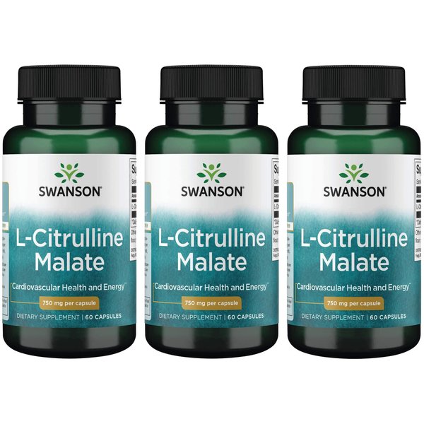 Swanson L-Citrulline Malate - Amino Acid Supplement Promoting Energy Production & Healthy Blood Circulation - Natural Formula Supporting Overall Wellness - (60 Capsules, 750mg Each) 3 Pack