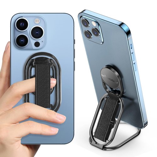 [2024 Newest] Mindsky Phone Grip for Kickstand Compatible with Finger Loop, 3-in-1 Phone Ring Holder Strap for All Mobile Phones-Black (Ligament Type)