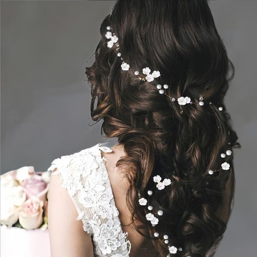 ALUINN Flower Bride Hair Vine Pearl Extra Long Wedding Bridal Headpiece Hair Accessories Headband for Women Bridesmaid（39.5in） (silver)