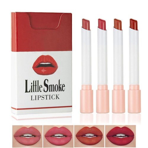 Tiejdhr 4 Colors Mini Little Tube Lipstick, Matte Velvet Lipstick, Red Moisturizer Smooth Lip Stick Lip Stain Long Lasting 24-Hours Waterproof Labiales Mate (Set C)