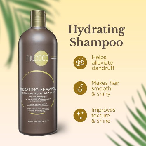 NIUCOCO Natural Coconut Oil Hydrating Shampoo (400ml) | Chemical Free Moisturizing Dandruff Formula for Dry, Damaged, Hair & Scalp | Safe on Color Treated Hair | Professional Salon Quality
