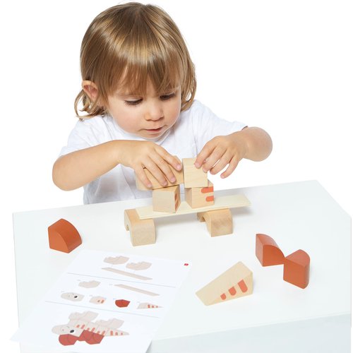 Janod Dino - 31 Piece Wood Dinosaur Stacking Blocks - Assemble 3 Cute Dinos - Ages 2-5 Years - J05833