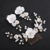 Teyglen Flower Bride Wedding Hair Comb Bridal Crystal Pearl Hair Piece Gold Leaf Flower Headpiece for Bride Hair Jewelry for Women (Gold)