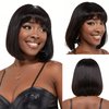 SQPLXK Short Bob Human Hair Wigs with Bangs None Lace Front Wigs Brazilian Straight Hair Machine Made Bob Wig for Black Women Natural Color 8 Inch