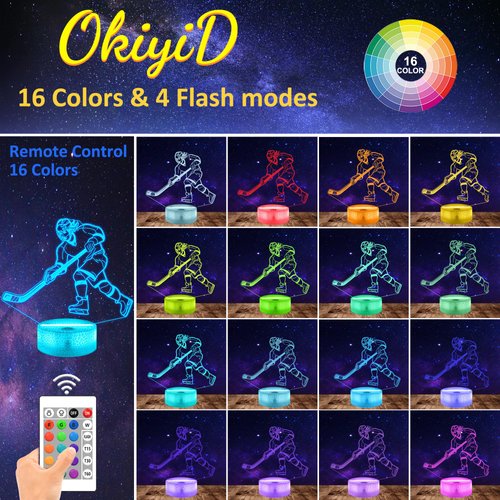 OkiyiD Hockey Gifts for Girls, Ice Hockey Girl Player 3D Illusion Lamp Night Light with 16 Colors Remote,Hockey Stuff Accessories for Best Friends Sister Sports Fan Lover Xmas Bedroom Decor Gifts