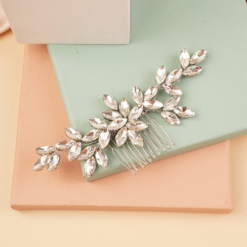 Kercisbeauty Handmade Rhinestones Silver Hair Piece for Brides Bridesmaid Women and Girls Special Occasion Hair Accessories Updo Hair Comb (Silver)