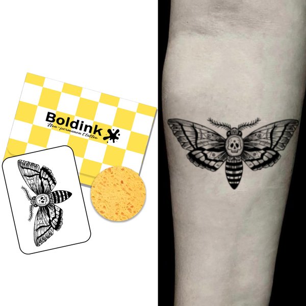 Boldink Semi-permanent tattoos, realistic fake tattoos, last 7-15 days, waterproof non-reflective temporary tattoo stickers, cruelty-free, uniquely designed exquisite packaging（Moth）