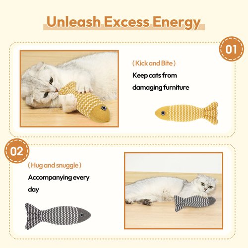 MAOZHUREN 2 Pcs Catnip Toys Fish, Cat Toys Self Play, Cat Toys for Indoor Cats and Kitten, Catnip Cat Toy, Interactive Kitten Exercise Kicker Toys for Indoor Cats 7.8 Inches for All Breeds