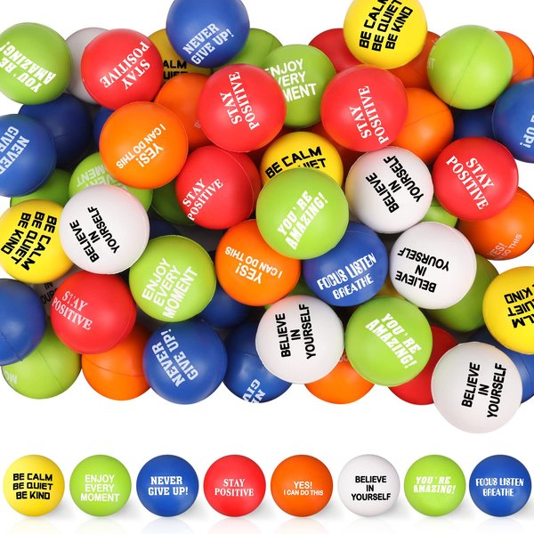 Motivational Stress Balls Colorful Small Foam Balls Anxiety Relief Toys Relieve Inspire Hand Exercise Toys Funny Stress Relief Gifts for Adults Teams Motivating Encouraging(80 Pcs,Positive)