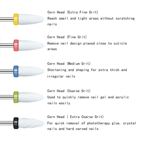 Ceramic Nail Drill Bits Set 5pcs- 3/32''(2.35) Professional Electric Efile Nail Drill Bits with Holder for Manicure Pedicure Cuticle Acrylic Gel Nail Polishing - 5 Sizes Corn Head
