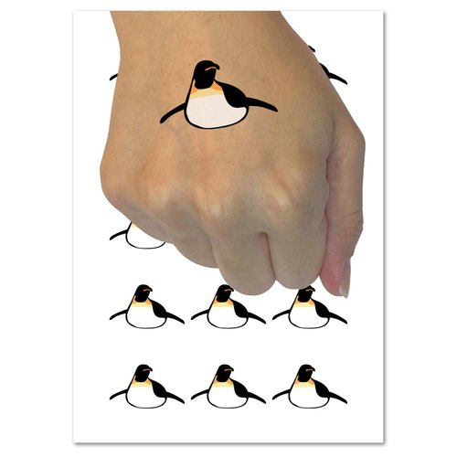Cute Emperor Penguin Laying or Sliding on Belly Temporary Tattoo Water Resistant Fake Body Art Set Collection - 54 1" Tattoos (1 Sheet)